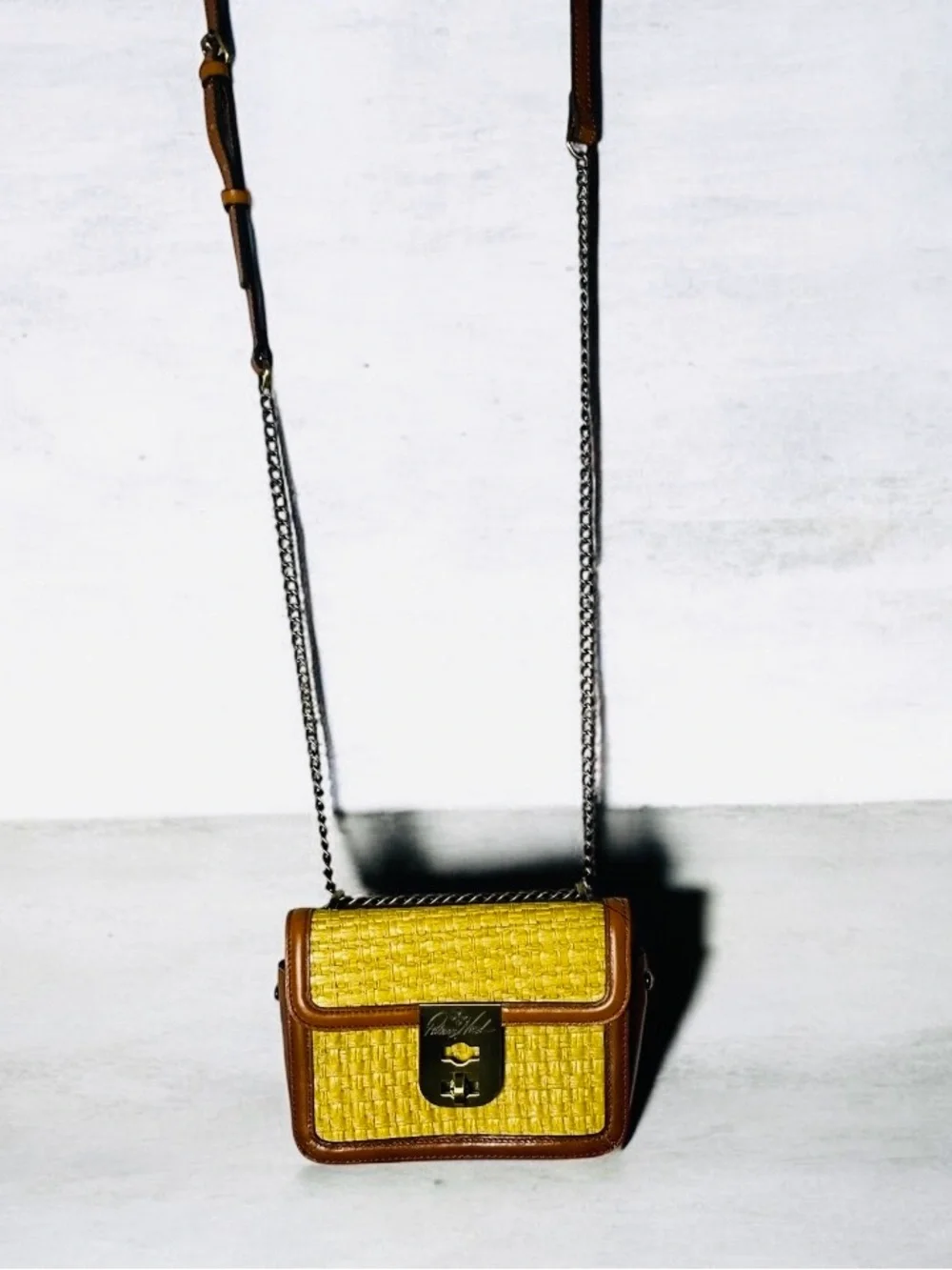 Patricia Nash Leather & Woven Straw Flap Crossbody Bag - Pristine Condition